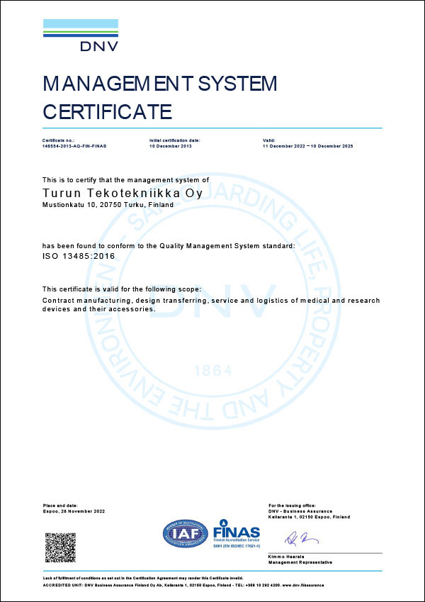 ISO 3485-2016 Tekotekniikka