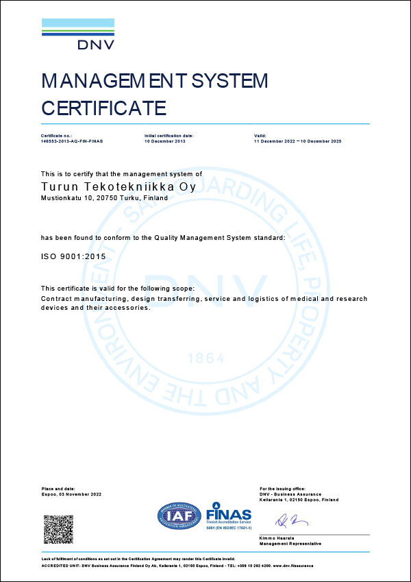 ISO 9001-2015 Tekotekniikka