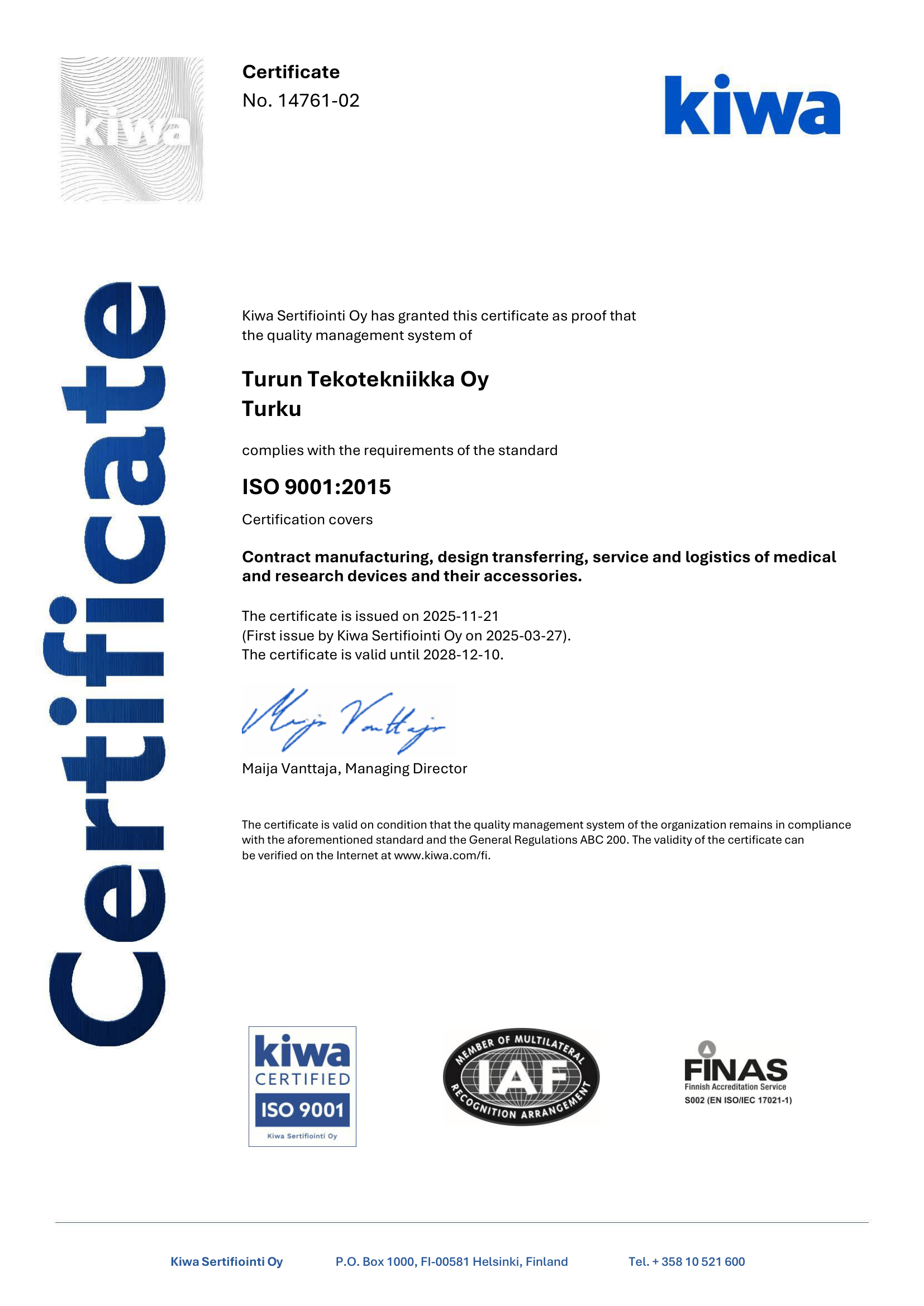 ISO 9001-2015 Tekotekniikka