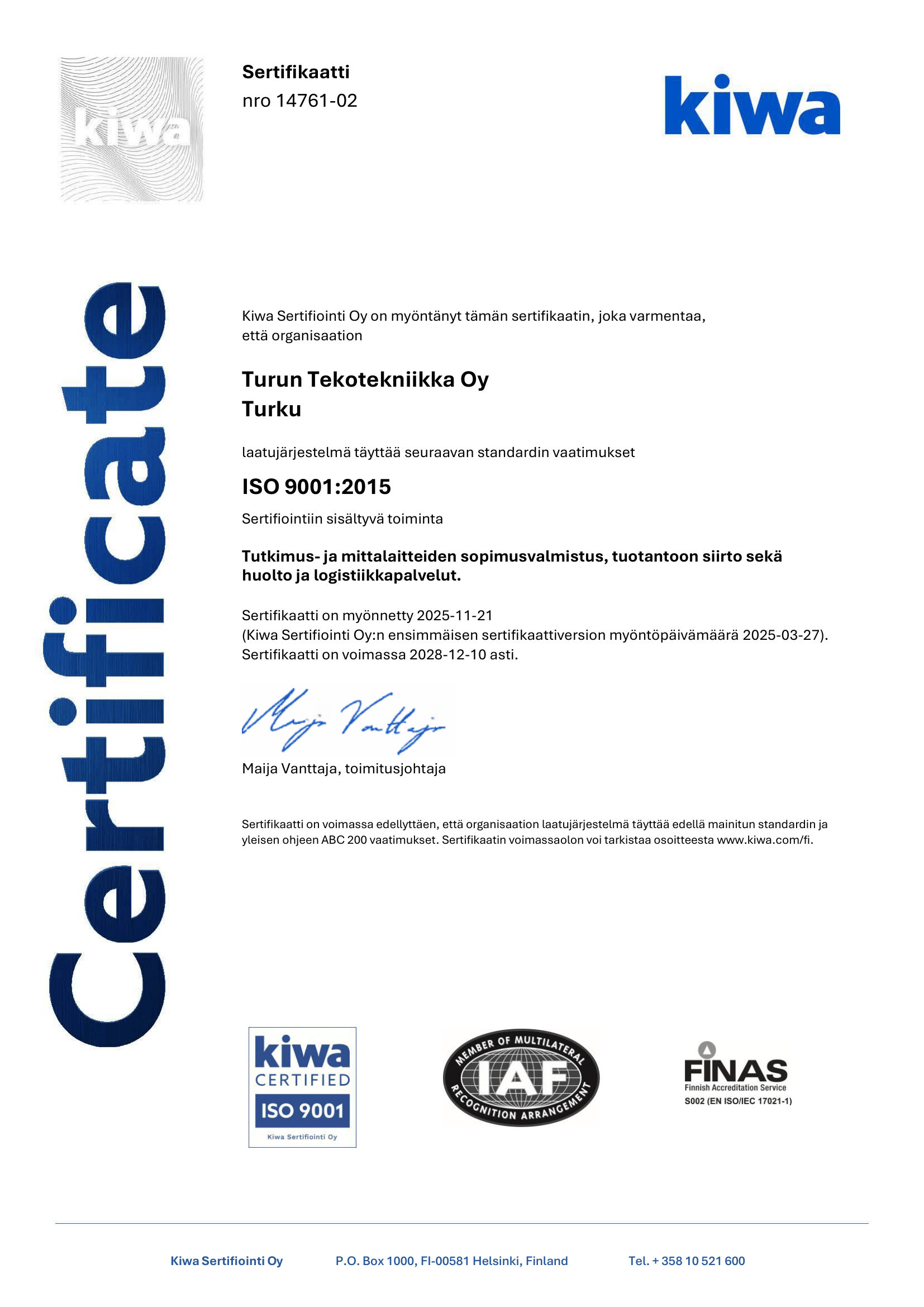ISO 9001-2015 Tekotekniikka