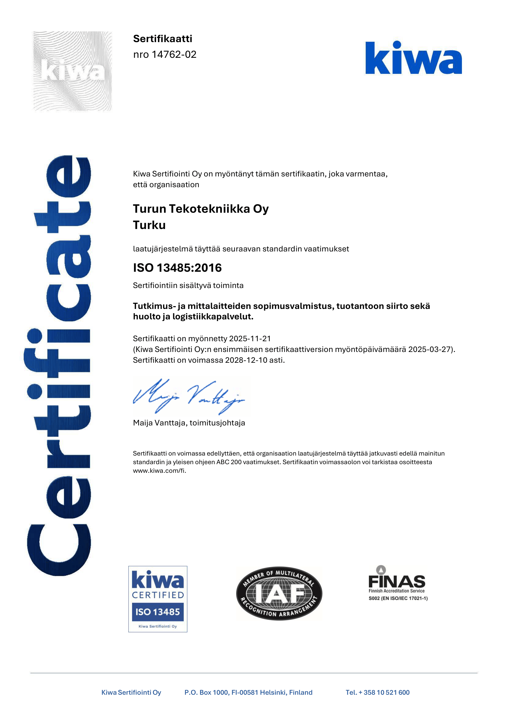 ISO 3485-2016 Tekotekniikka